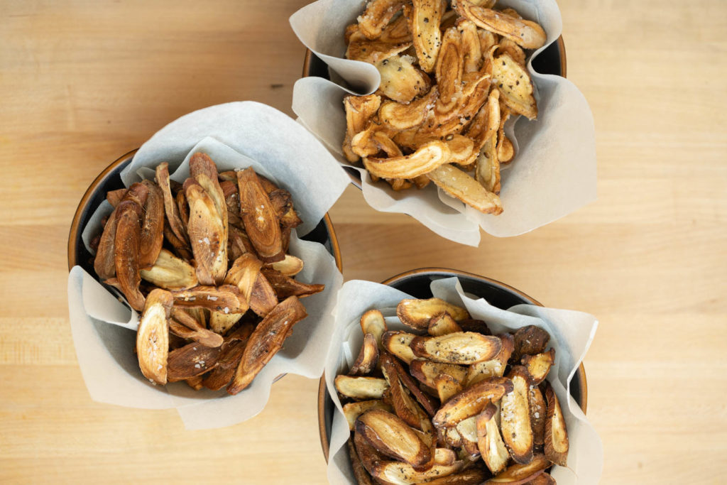 burdock root (gobo) chips, 3 ways