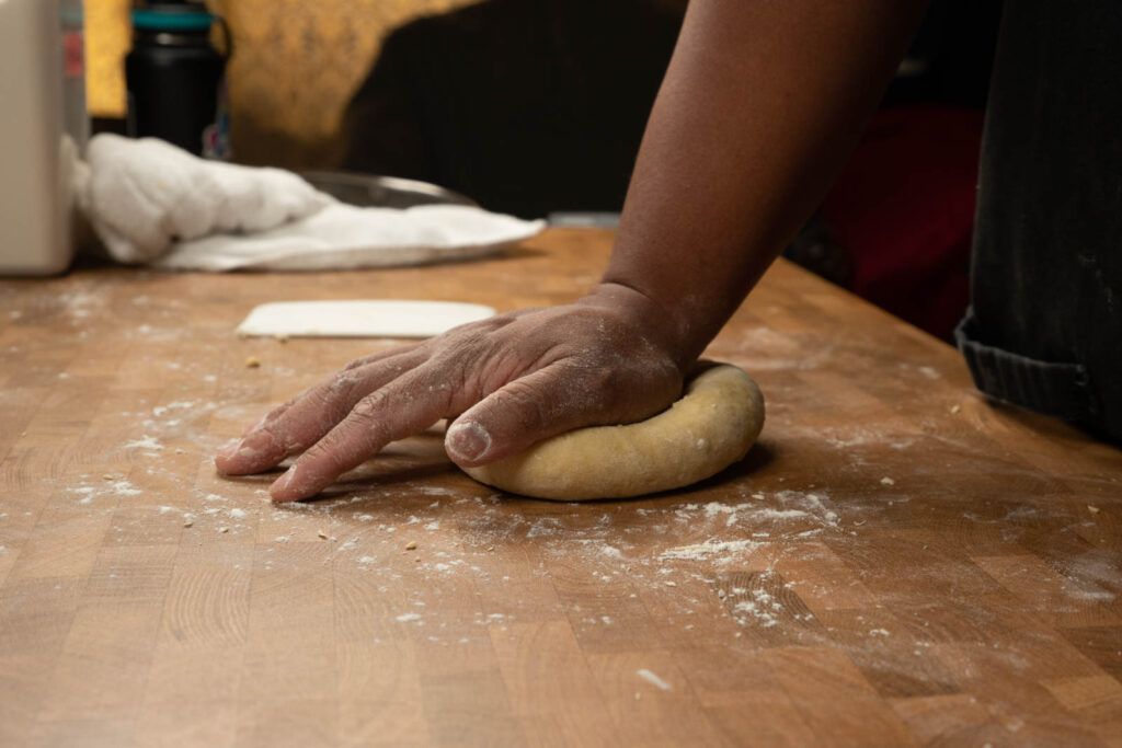 Kneading pasta dough