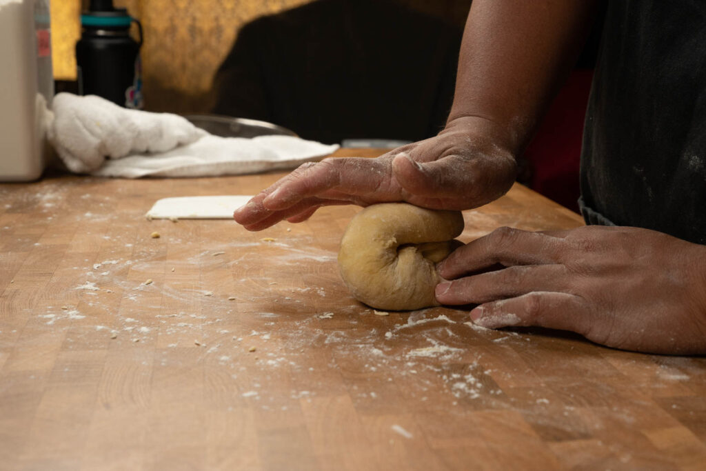 Kneading pasta dough