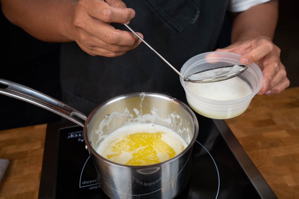clarified butter: skimming milk solids