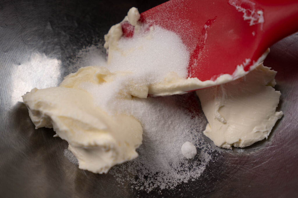 Cheese foam: Mix cream cheese, sugar, and salt