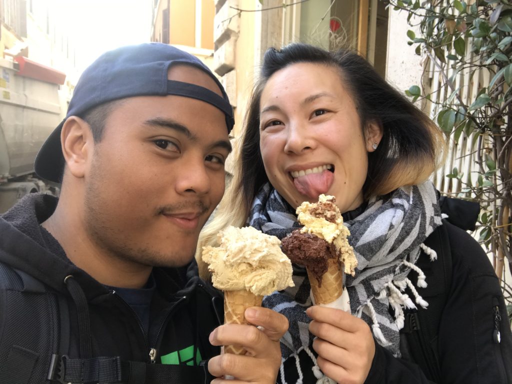 Eating gelato in Rome, Italy